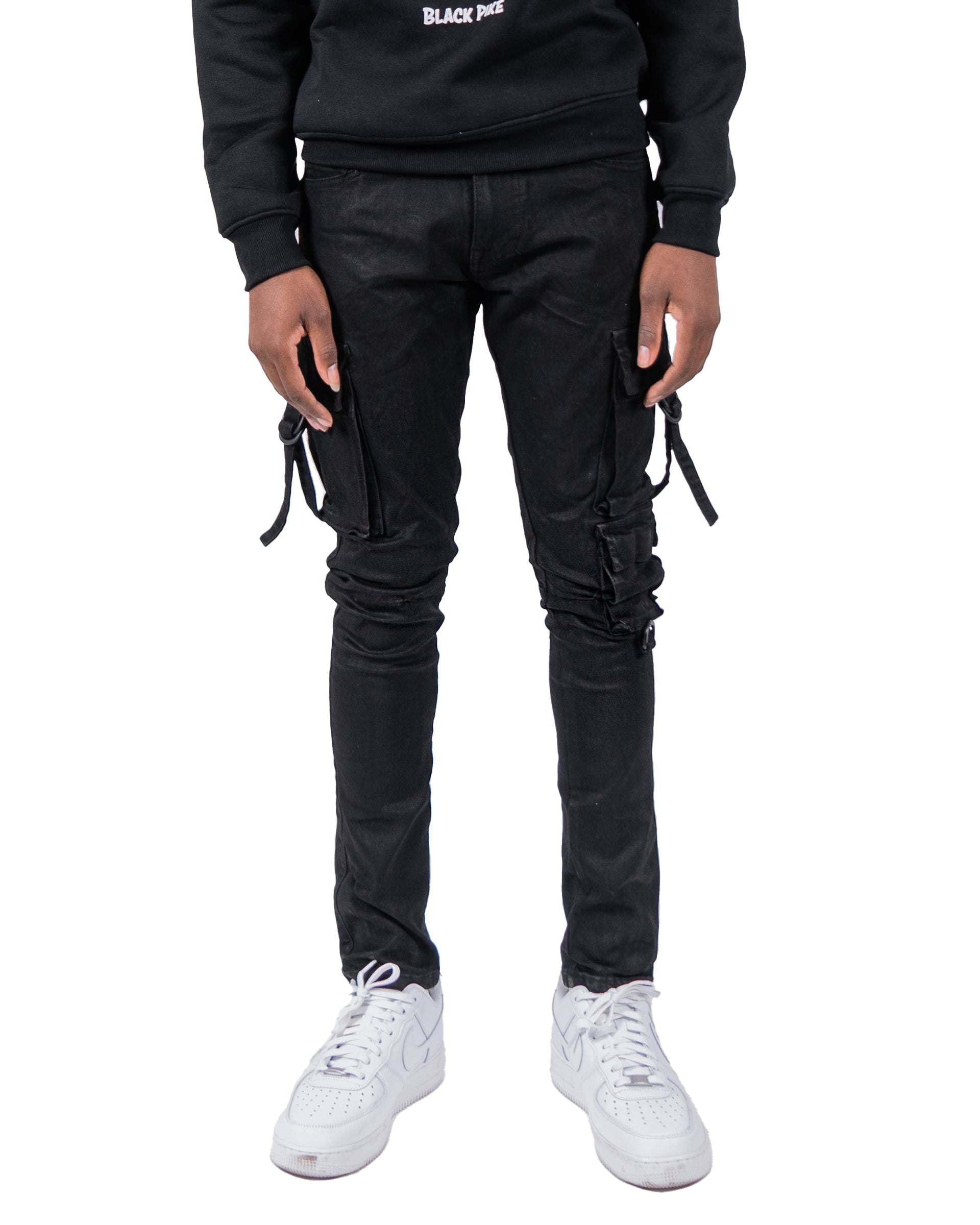 ROSCOE | Slim Fit Cargo Utility Pocket Urban Denim Jeans in Black
