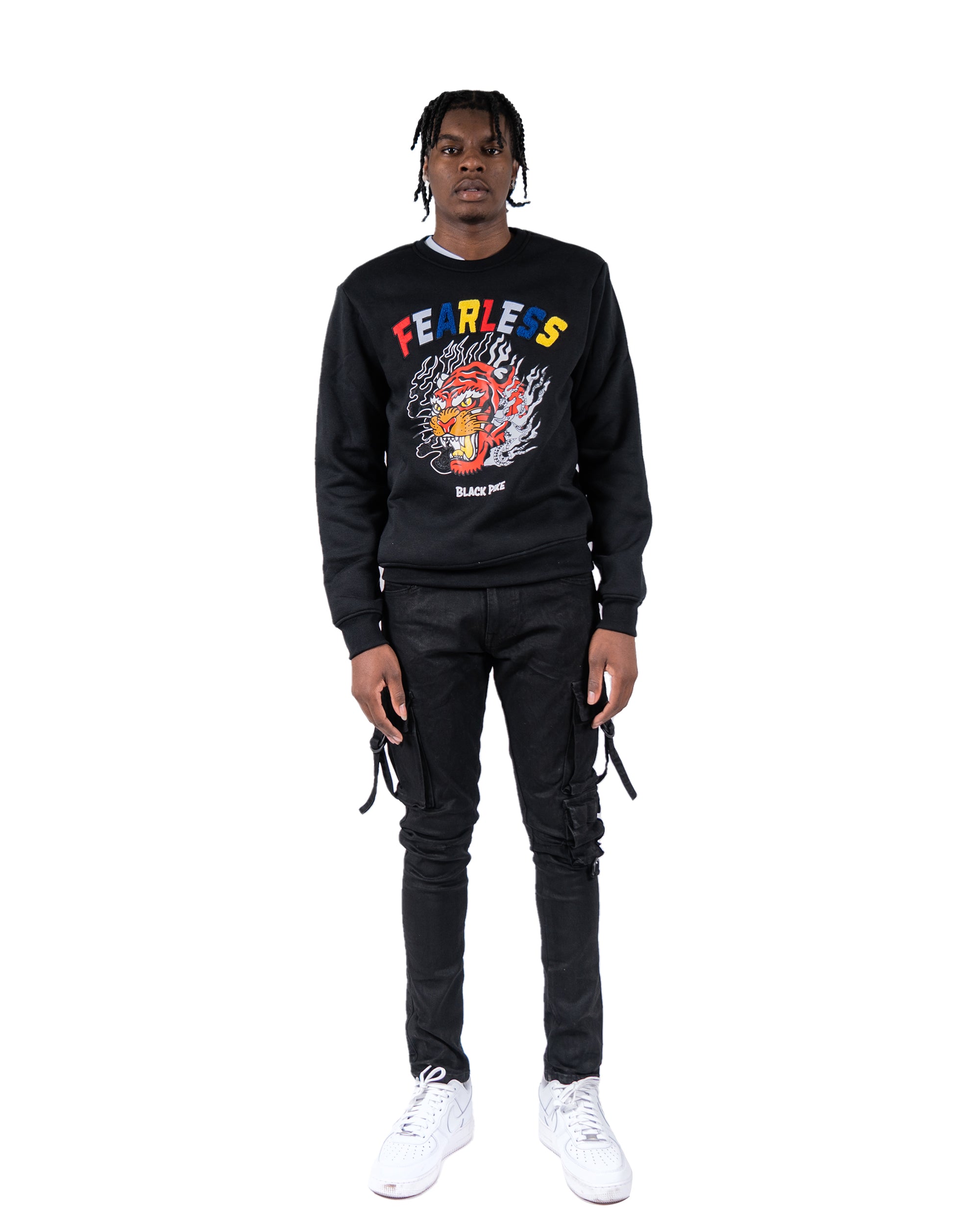 ROSCOE | Slim Fit Cargo Utility Pocket Urban Denim Jeans in Black