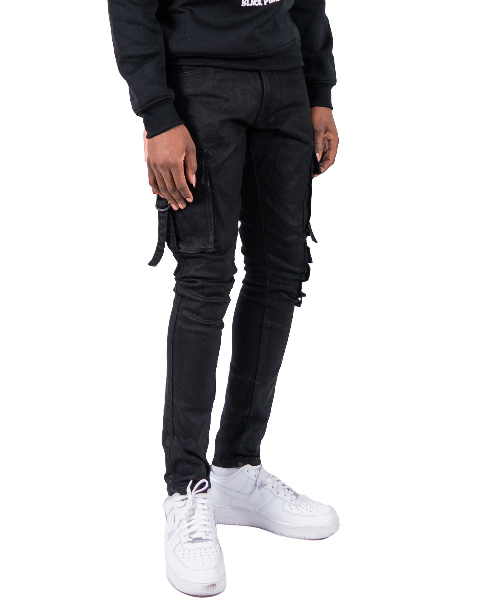 ROSCOE | Slim Fit Cargo Utility Pocket Urban Denim Jeans in Black