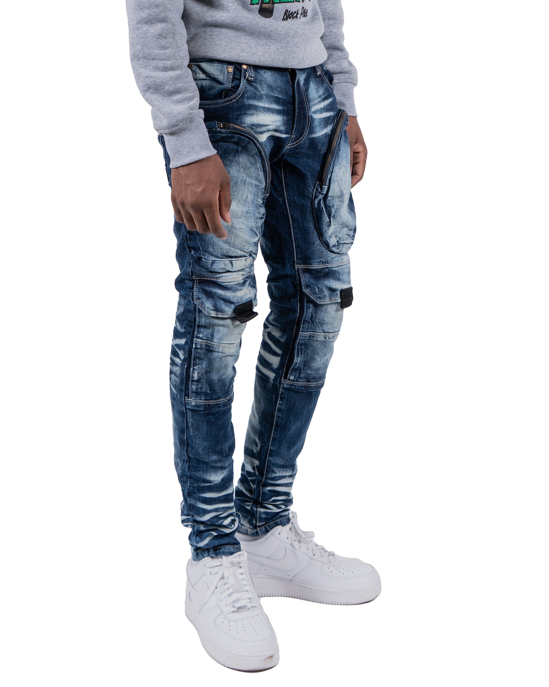 BROADWAY | X-Ray Fashion Skinny Denim Jeans with Knee Pocket in Dark Blue