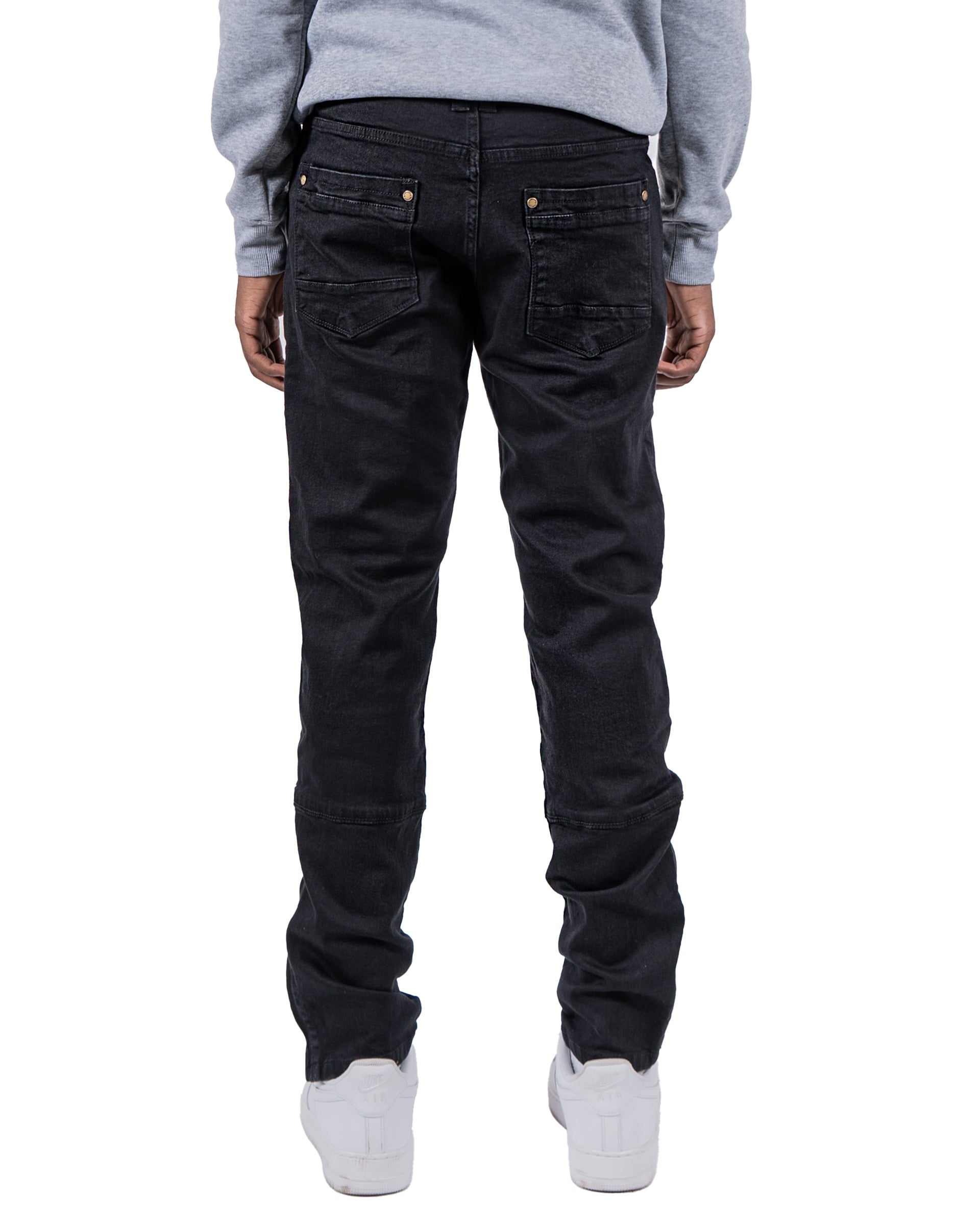 CENTRAL | Ankle Zipper Multi Seam Skinny Moto Denim Jeans in Jet Black