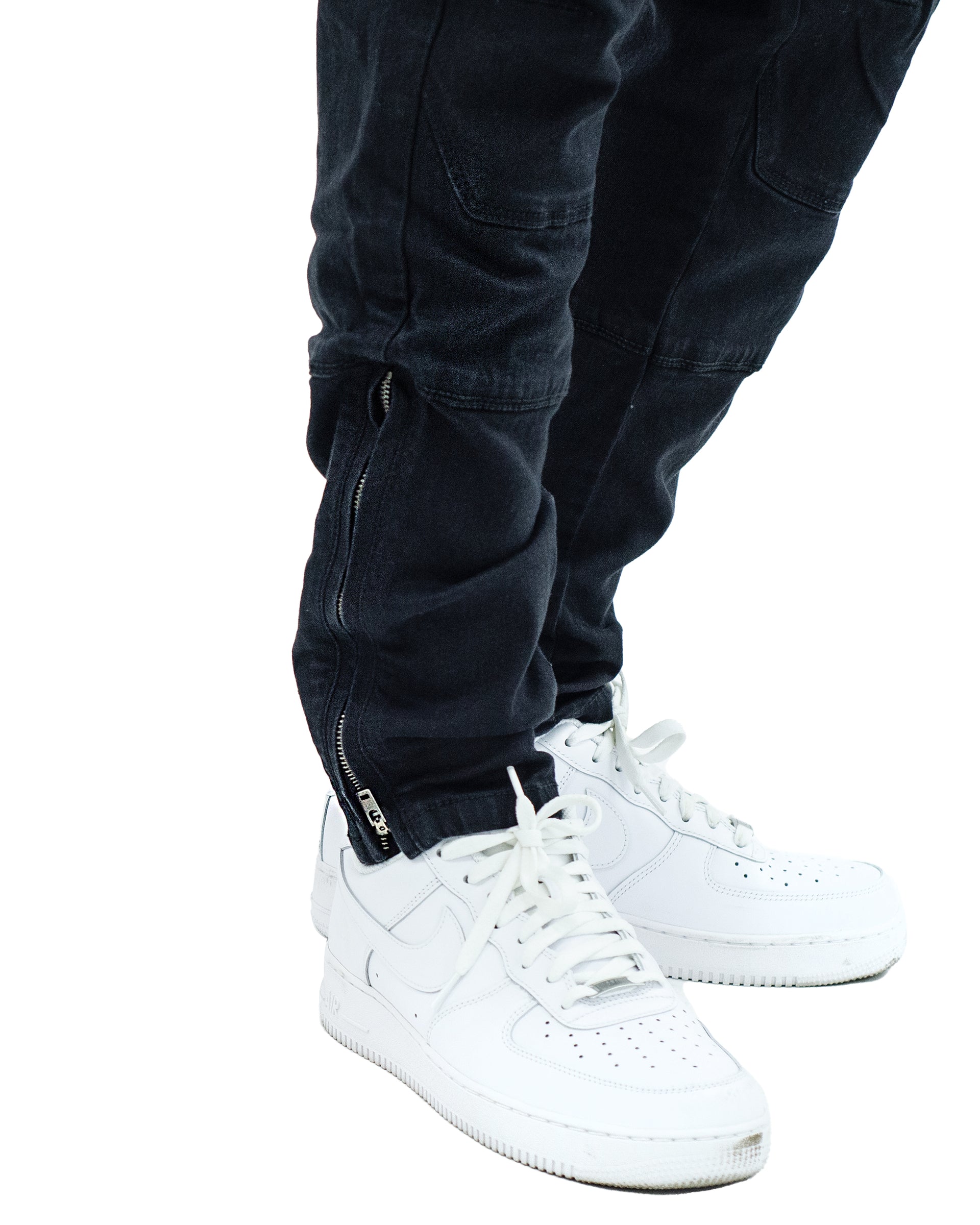 CENTRAL | Ankle Zipper Multi Seam Skinny Moto Denim Jeans in Jet Black
