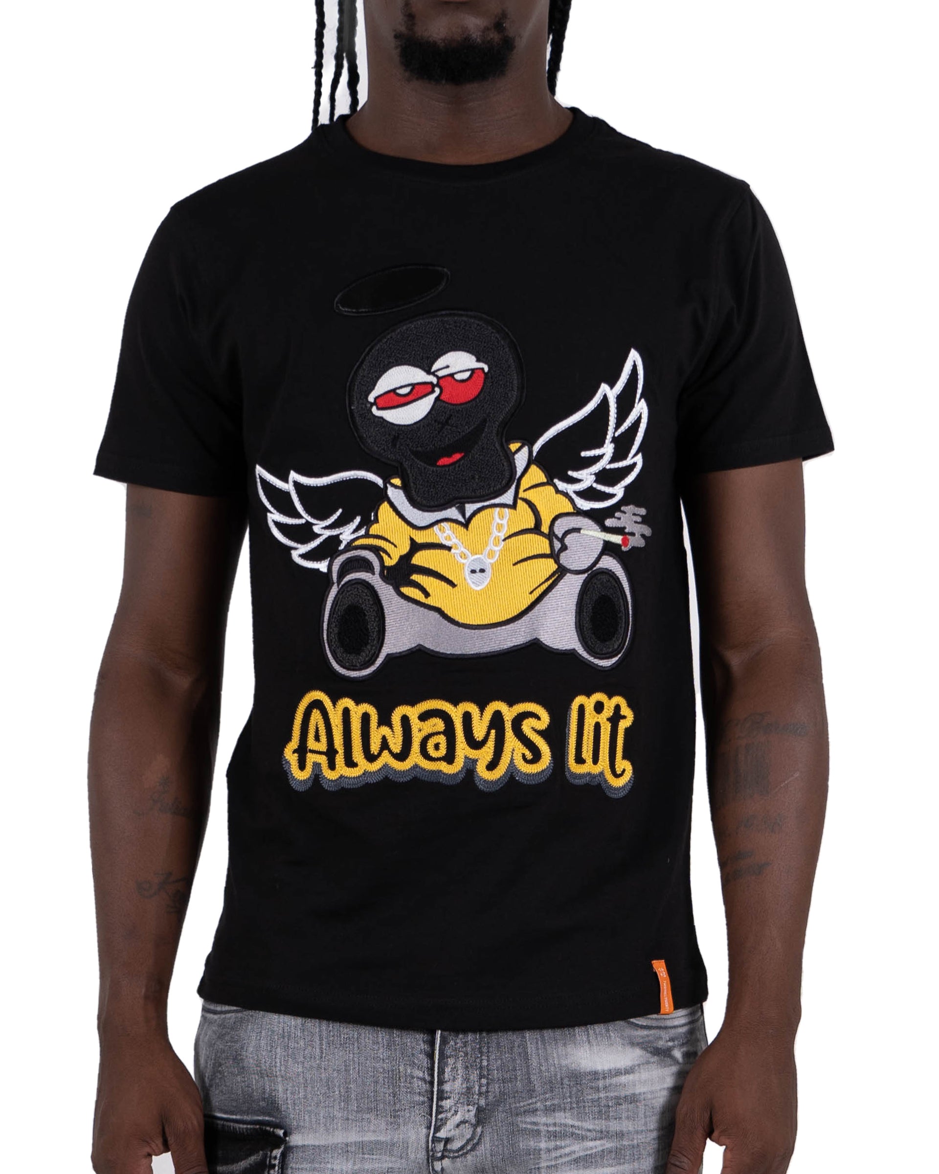 Men's "Always Lit" Graphic Embroidered T-Shirt | Black