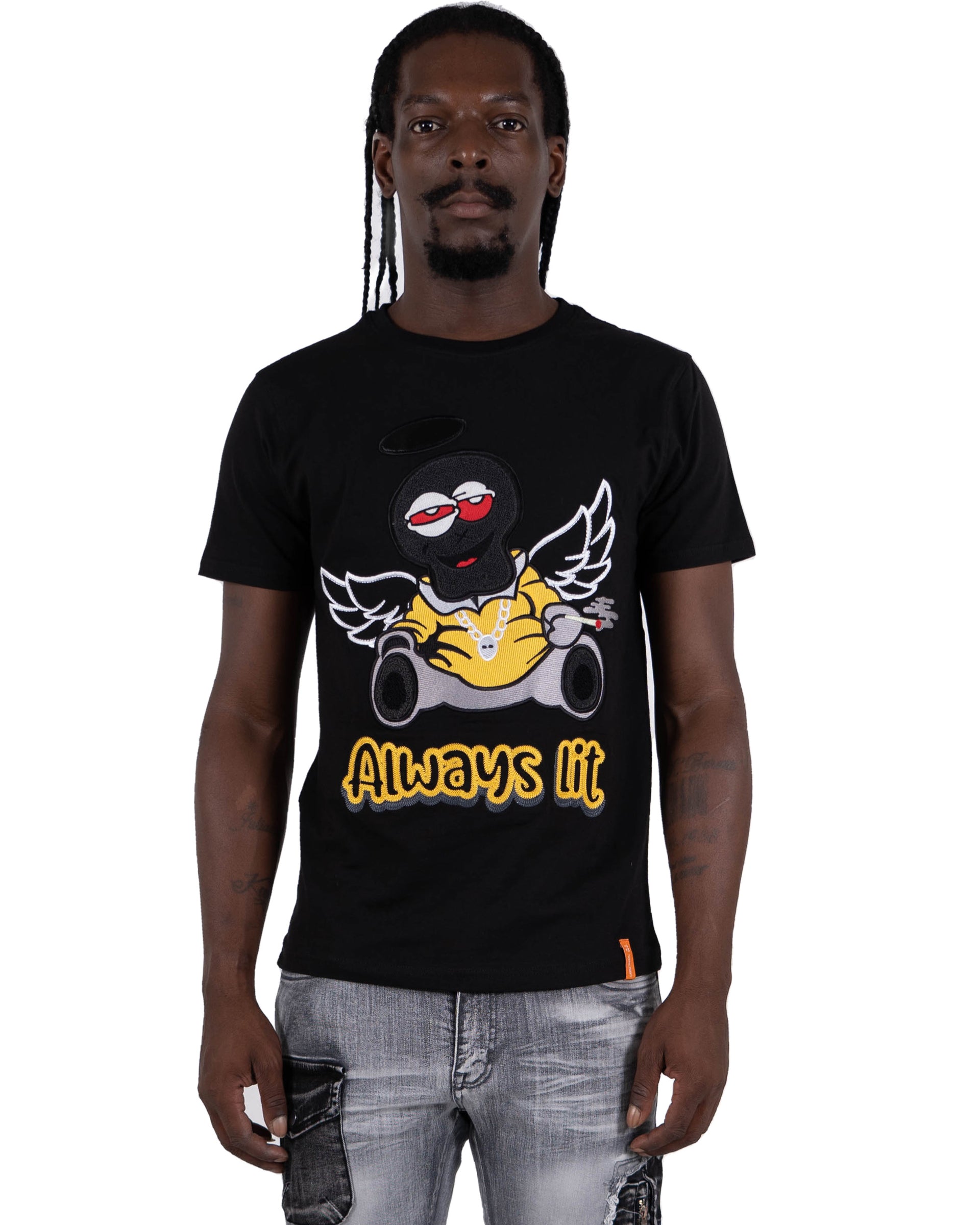 Men's "Always Lit" Graphic Embroidered T-Shirt | Black