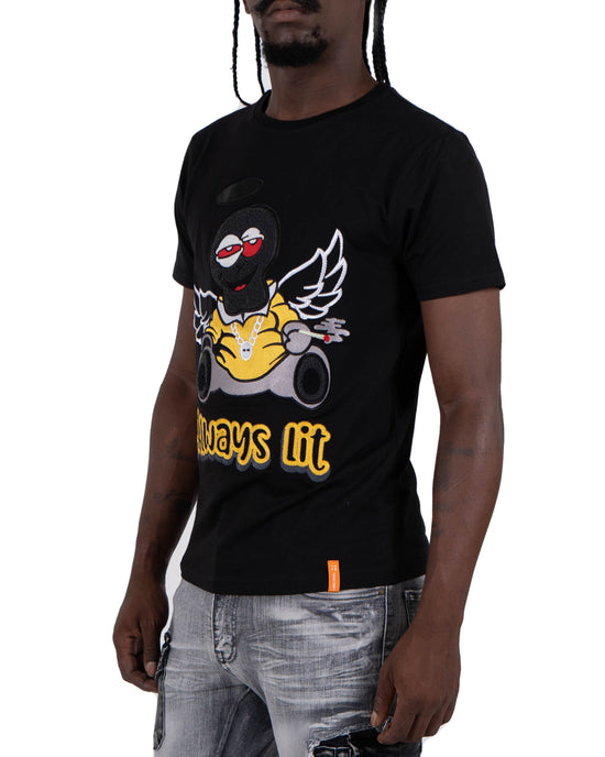 Men's "Always Lit" Graphic Embroidered T-Shirt | Black