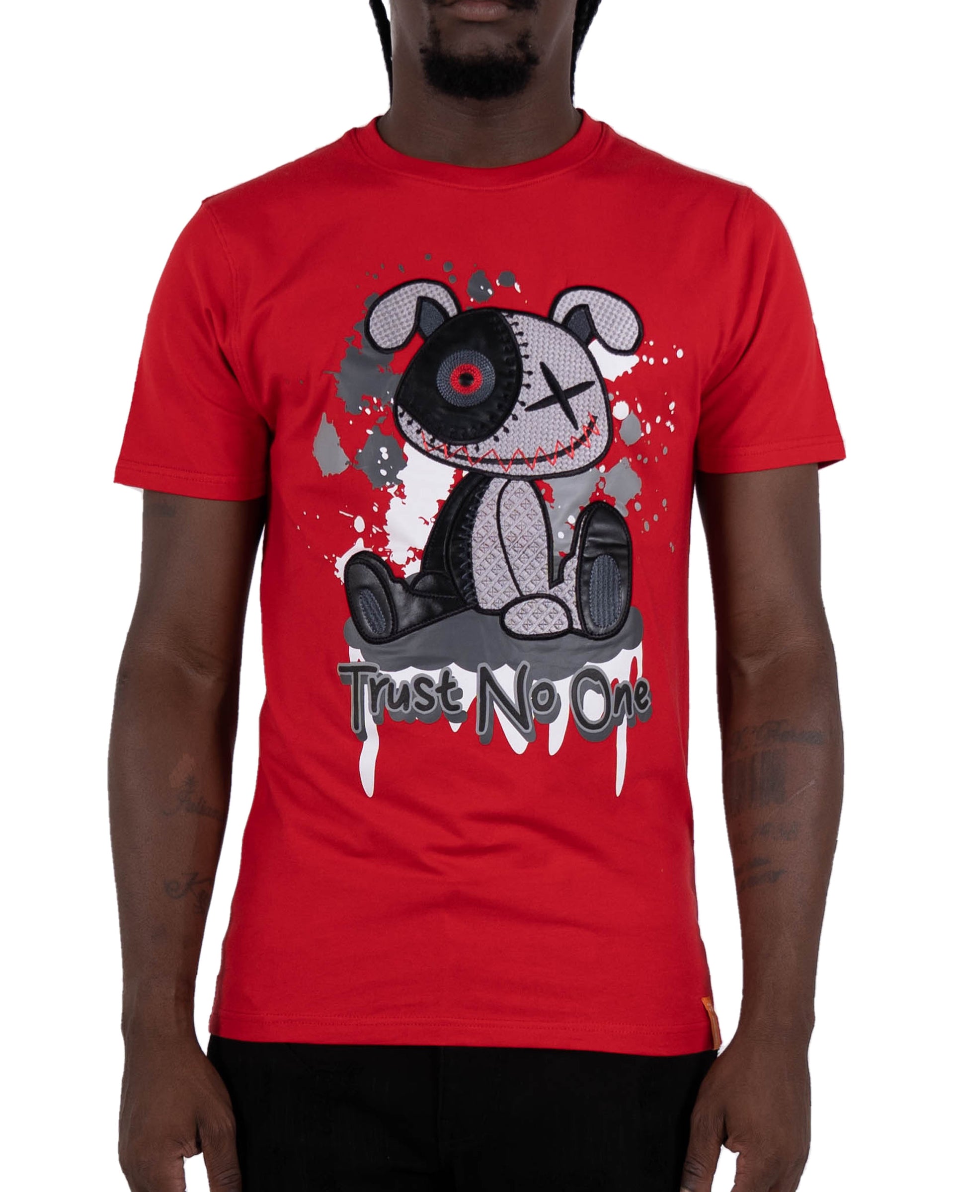 Men's "Trust No One" Embroidered Graphic T-Shirt | Red